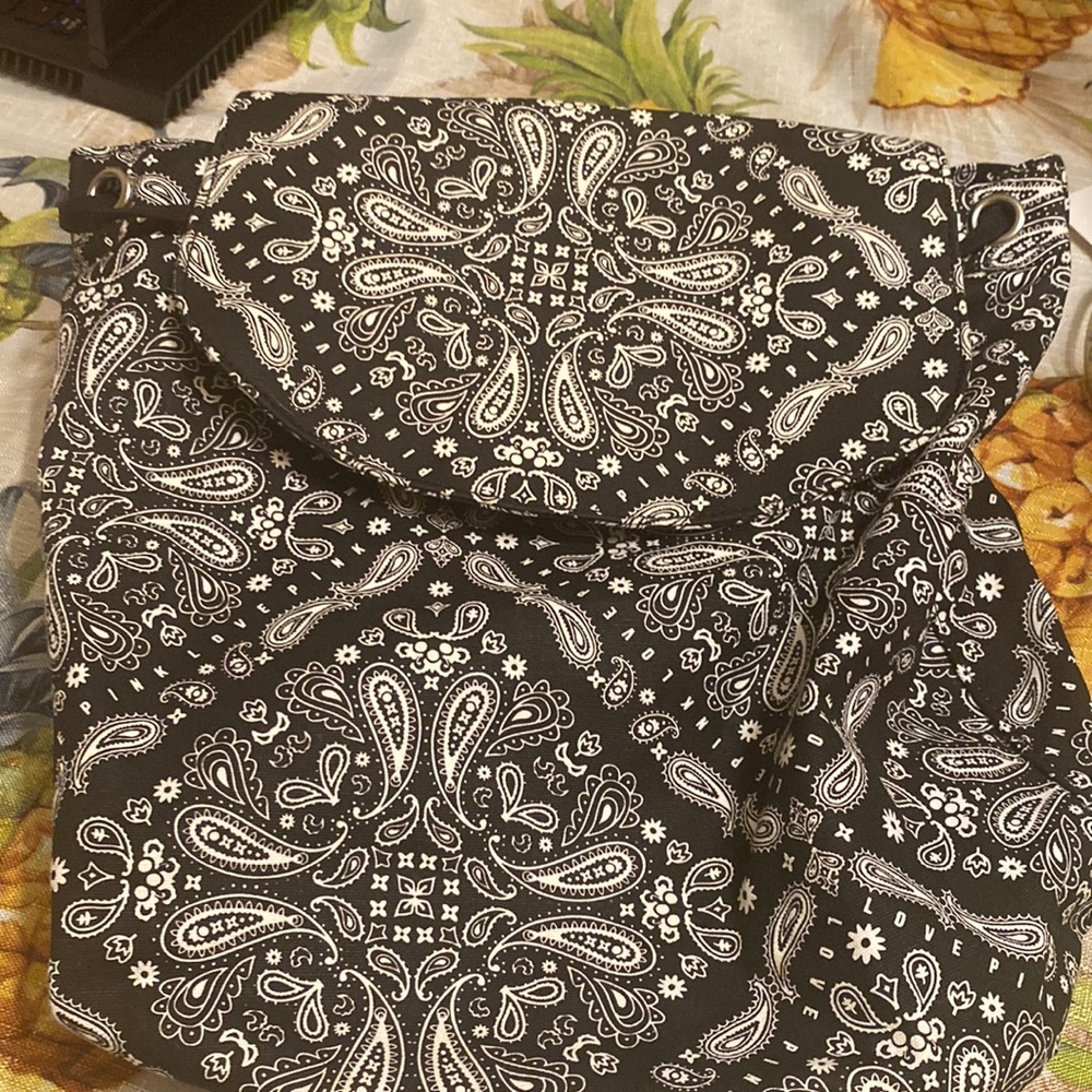 VS PINK Victoria's Secret Mini Canvas Backpack~Black & White Bandana Paisley